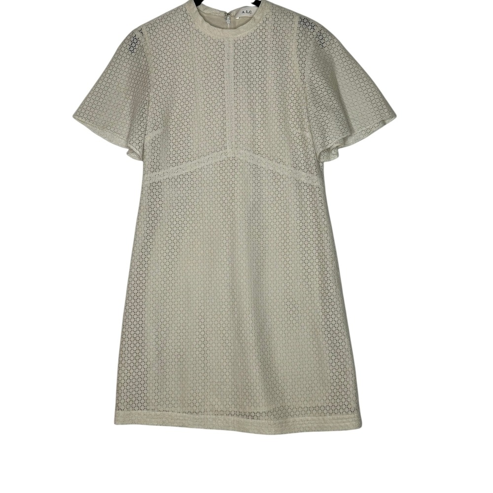 NEW A.L.C. Womens Crochet‎ Lace Dress 2 Silk Lined Mini Mod Feminine Cream